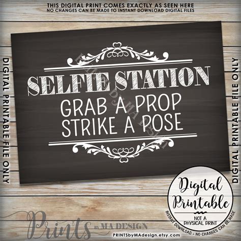 Selfie Station Sign Grab A Prop Strike A Pose Photo Booth Wedding