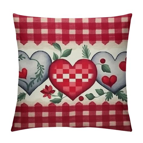 GOSMITH Valentines Day Pillow Covers Buffalo Plaid Love Hearts