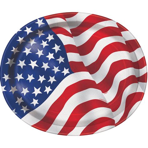 Us American Flag Paper Oval Plates 12in 8ct