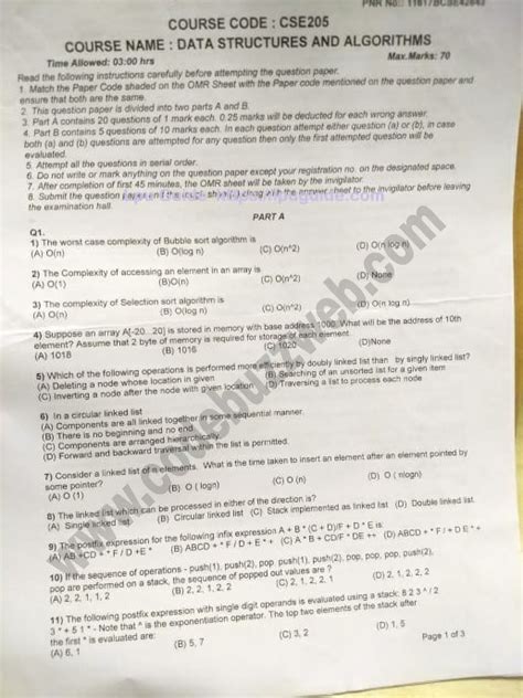 Cse205 Data Structure And Algorithm End Term Mcq Questions Paper Lpu