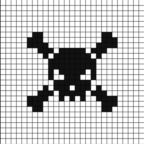 A Pixel Art Template Of A Jawless Skull On Cross Bones Black On White