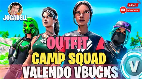 FORTNITE AO VIVO OUTFIT CAMP SQUAD VALENDO VBUCKS SALA