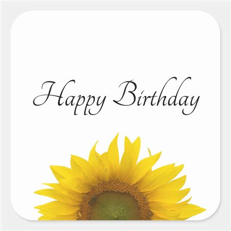 Elegant Sunflower Happy Birthday Square Sticker Zazzle