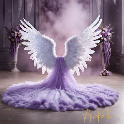 Festive White Wings Lavender Fabric Digital Photography On Backdrop