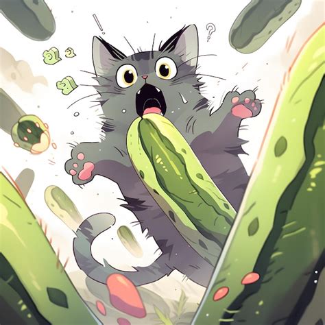 Premium AI Image | Cat frightened of cucumber