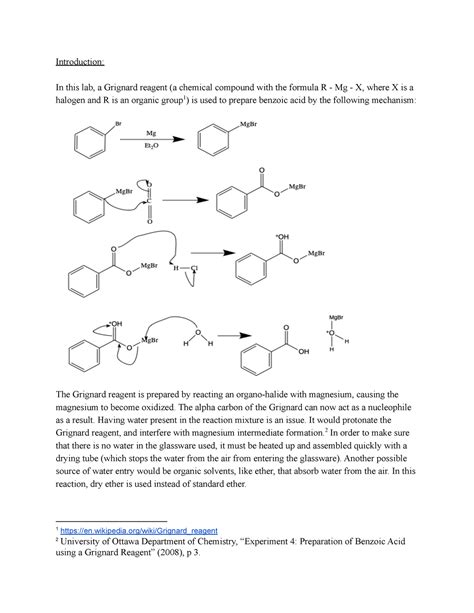 Experiment Preparation Of Benzoic Acid Using A Grignard Reagent