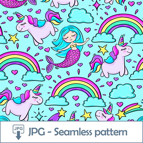 Mermaid Rainbow Unicorn Pattern 1  File Digital Paper Rai Inspire