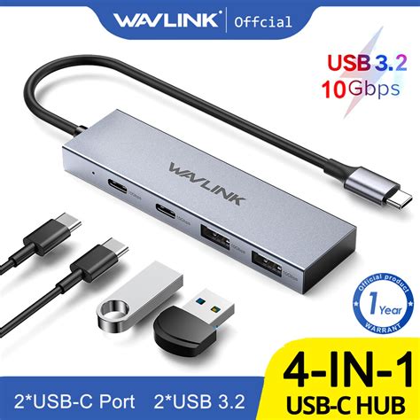 WAVLINK 4 In 1 USB C Hub 4 Port 10Gbps SuperSpeed USB3 2 Gen2 Splitter