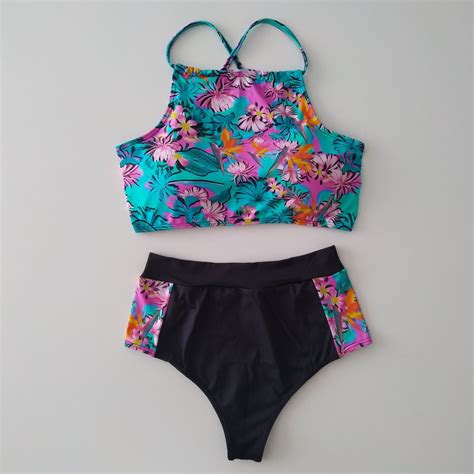 Biqu Ni Cintura Alta Hot Pants Azul Floral Cropped Bojo Fixo Moda Praia Feminina Bangalo