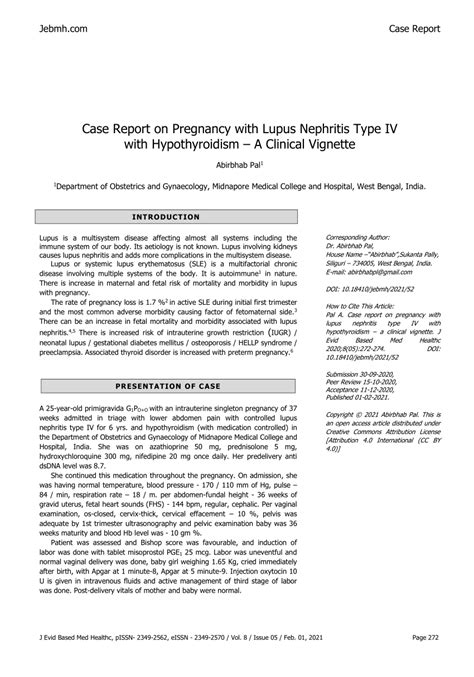 Pdf Case Report On Pregnancy With Lupus Nephritis Type Iv With