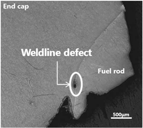 Weld line defect of the fusion line in the fuel rod weld zone ...