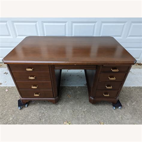 Vintage Hard Wood Executive Desk - AptDeco