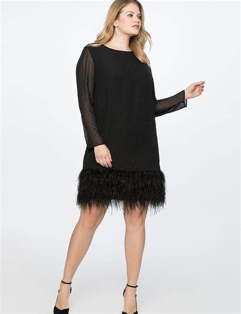 Shift Dress With Feather Hem Totally Black Shift Dress Feather Dress