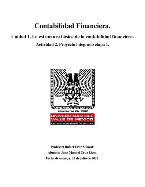 Proyecto Integrador Etapa Contabilidad Financiera Unidad Proyecto Hot