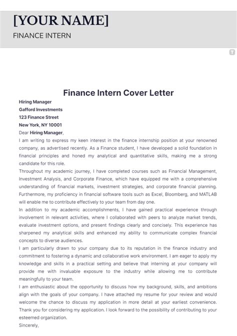 Free Finance Intern Cover Letter Template Edit Online And Download