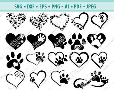 Dog Paw Heart Svg Paw Bundle Svg Paw Print Svg Dog Svg Etsy