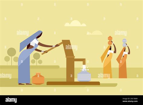 Indian Village Woman Filling Pot Stock Vector Images Alamy