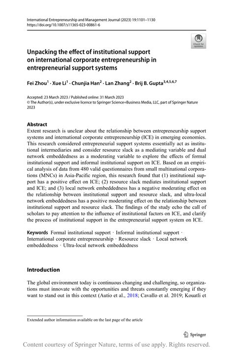 Unpacking The Effect Of Institutional Support On International