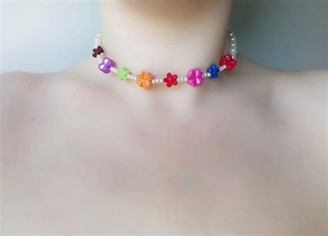 Y2k Beaded Necklace Summer Choker Colorful Funky Necklace Etsy