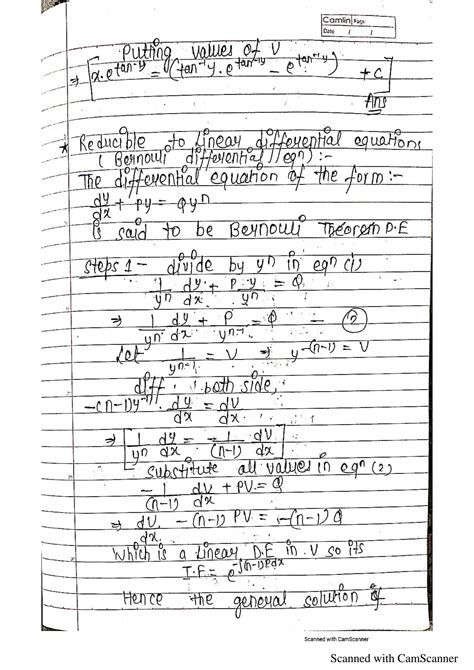 Solution Unit Ordinary Differential Equation Handwritten Notes