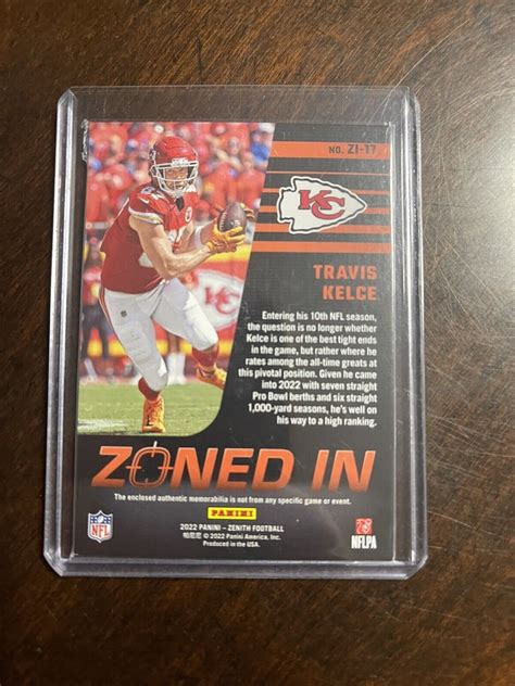 Mavin Panini Zenith Travis Kelce Zoned In Patch Relic Kansas