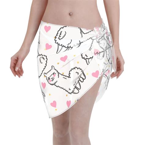 Coaee Alpacas And Hearts Women S Short Sarongs Beach Wrap Sheer Bikini Wraps Chiffon Cover Ups
