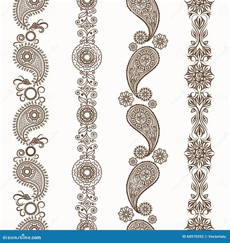 Henna Mehndi Ornamental Borders Stock Vector Illustration Of Leaf