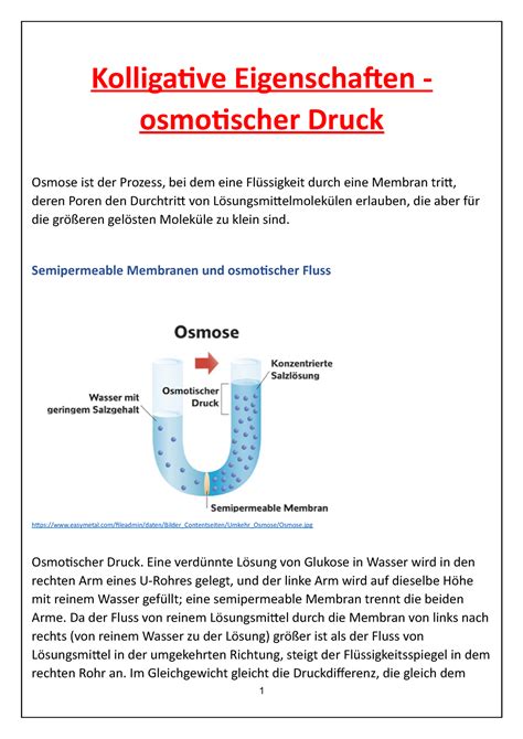 Kolligative Eigenschaften Osmotischer Druck Kolligative