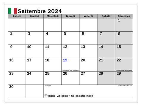 Calendrier Septembre 2024 Italie Michel Zbinden FR