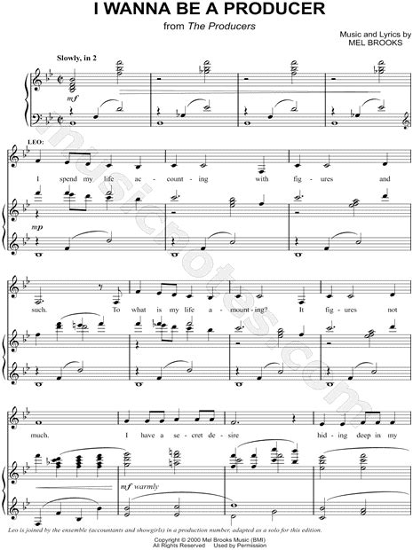 I Wanna Be A Producer From The Producers Sheet Music In Bb Major