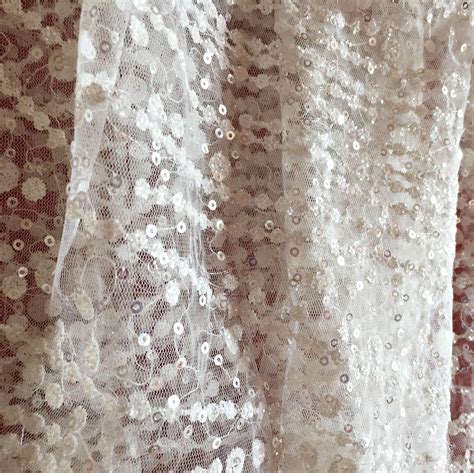 Tissu Brillant En Maille Ivoire Paillettes Tulle 3d Dentelle Etsy