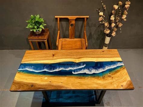 Fashion Ocean Wave Resin Table Epoxy Resin Ocean Table Handmade Artwork Resin Table Resin