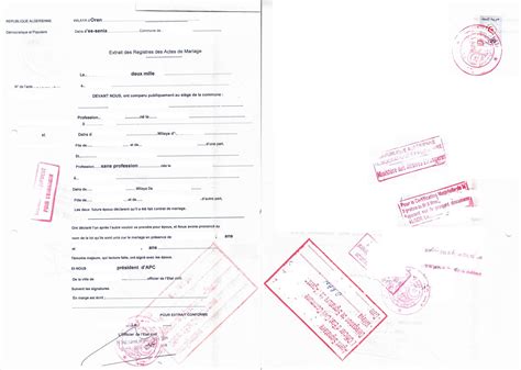 Extrait Des Registres Des Actes De Mariage Alg Rie Oran Mit Stempeln