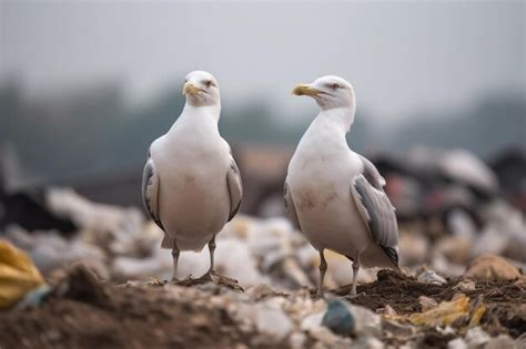 Premium AI Image | Two seagulls are standing on a pile of garbage and ...