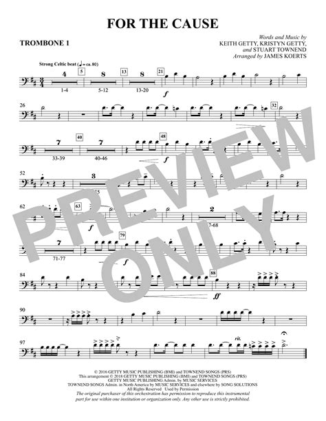 For The Cause Arr James Koerts Trombone 1 Sheet Music Keith And Kristyn Getty Choir