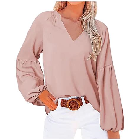 XFLWAM Women S Puff Long Sleeve T Shirt Dressy Casual Ruffle V Neck