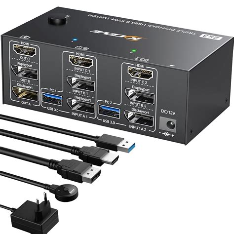 Triple Monitores Kvm Switch Displayport Hdmi K Hz Kvm Switch K