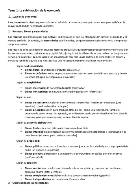 Tema 1 Y 2 De Economiá Tema 1 La Sublimación De La Economía 1 ¿qué