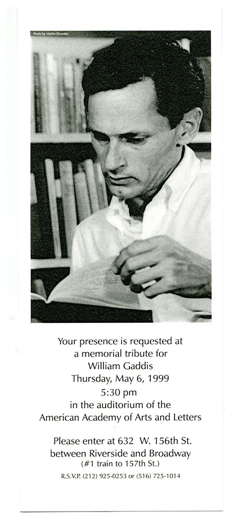 Invitation To A Memorial Tribute For William Gaddis · Wustl Digital