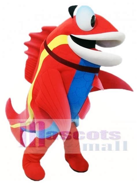 Cute Red Fish With Blue Belly Mascot Costumes Fish Animal