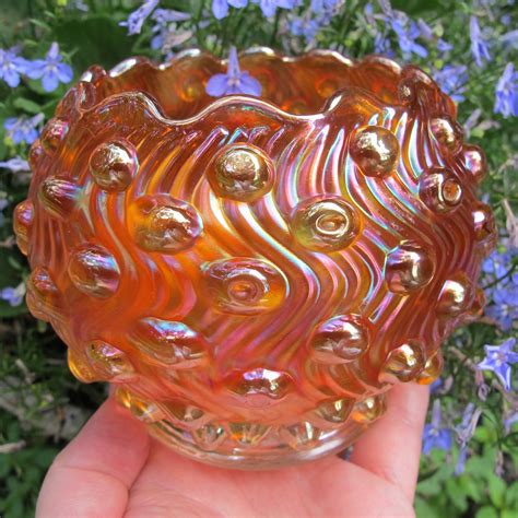 Antique Millersburg Marigold Swirled Hobnail Carnival Glass Rose Bowl Carnival Glass