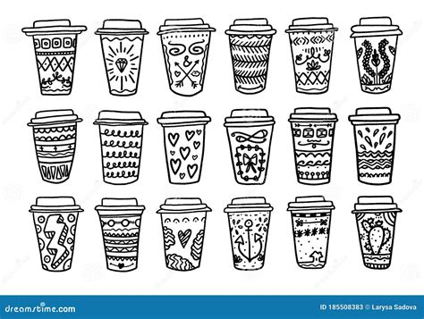 Cute Paper Coffee Cup Doodle Cappuccino Illustration Vector Drink