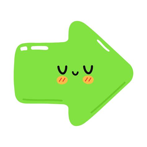Cute Funny Green Arrow Icon Vector Hand Drawn Cartoon Kawaii Character