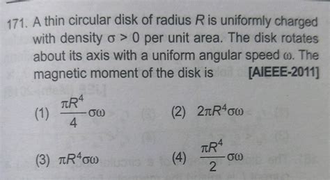 A Thin Circular Disk Of Radius R Is Uniformly Charged With Density