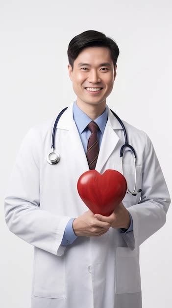 Premium AI Image Male Doctor Standing Smiling Holding A Big Red Heart