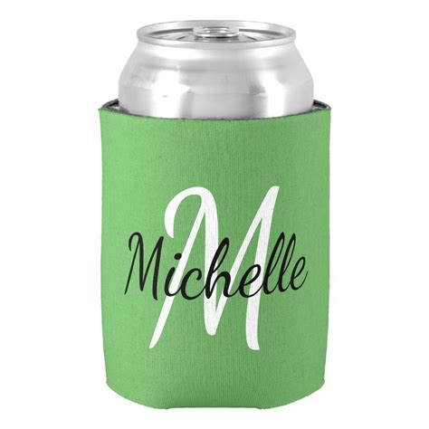 Green And White Custom Monogrammed Can Cooler Zazzle Monogram Koozie