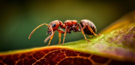 Premium Photo A Red Ant Is Crawling On A Leaf