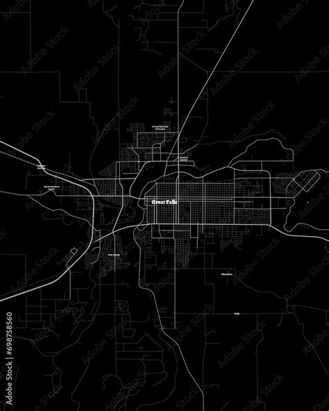 Great Falls Montana Map, Detailed Dark Map of Great Falls Montana Stock ...