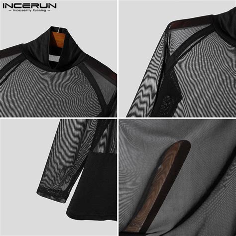 INCERUN Camisetas Masculinas Vintage Casuais Retalhos Transparentes