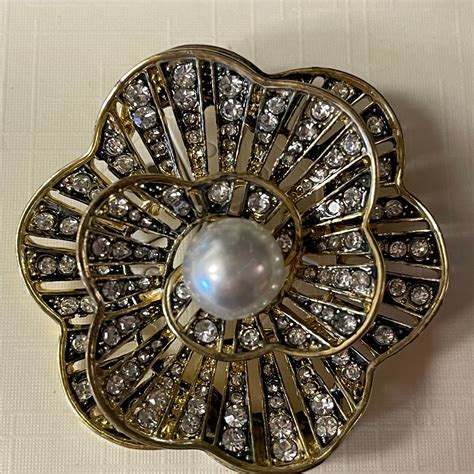 Vintage Napier Brooch Pin Pearl Rhinestone Flower Jewelry Etsy